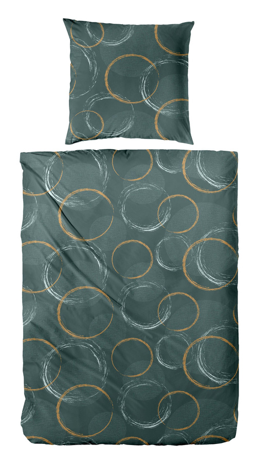 Primera Mako-Satin Bettwäsche aus Baumwolle mit Kreis-Design in Grün und Gold, B/H: 135 x 200 cm mit Kissenbezug 80 x 80 cm - Bild 1