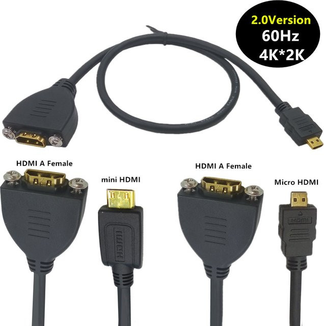 BSN Micro und Mini HDMI auf HDMI Verlängerungskabel mit Schraubbefestigung, 4K 60Hz, Schwarz - Bild 1