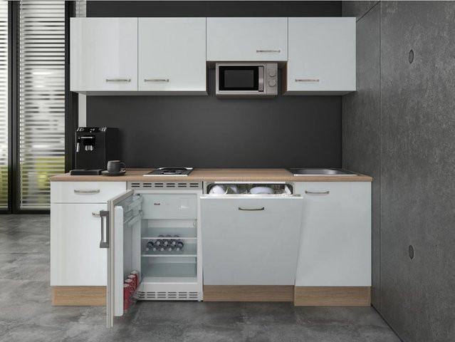 Flex-Well Exclusiv Büroküche Valero in Hochglanz Weiß und Sonoma Eiche, Höhe: 210 cm, Tiefe: 60 cm - Bild 1