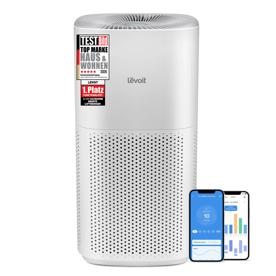 Levoit Core 600S Luftreiniger mit HEPA-Filter, Aktivkohlefilter und App-Steuerung in Weiß - Bild 1