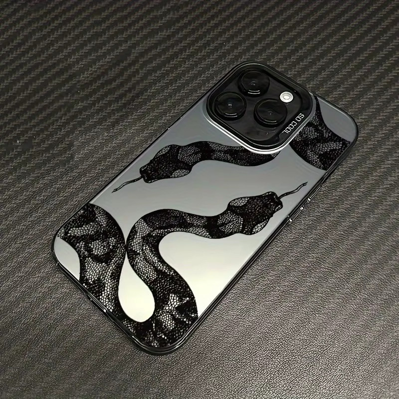 Handyhülle mit Schlangenmuster in Schwarz, Weiß und Silber-Chrom für Apple iPhone 17 16 15 14 13 12 11 Pro Max Serie - Bild 2