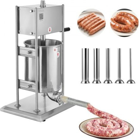 VEVOR Manueller Wurstfüller 10 L Vertikale Wurstfüllmaschine aus Edelstahl mit 2 Geschwindigkeiten und 5 Füllrohren - Bild 1