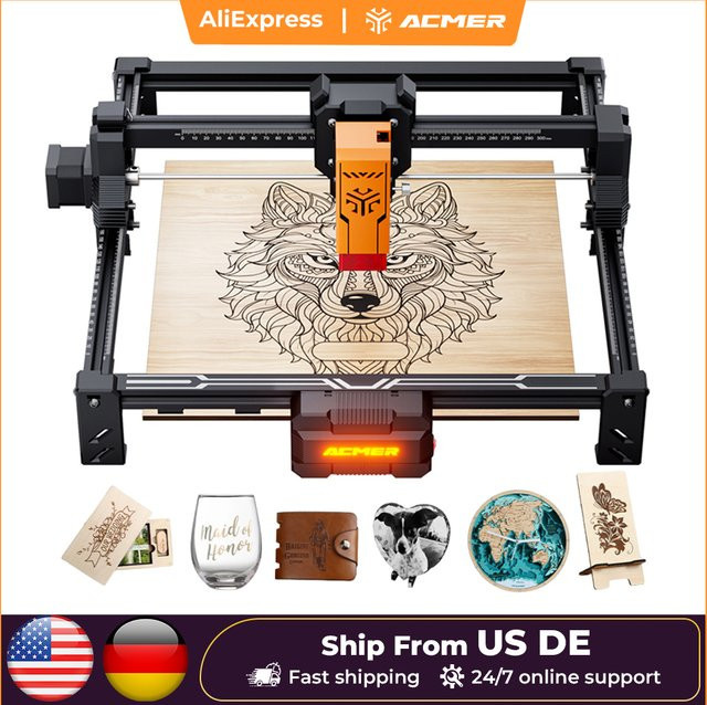ACMER S2 Lasergravurmaschine CNC Holzmarkierungs- und Schneidewerkzeug in Schwarz, Arbeitsbereich B: 30 cm, T: 30 cm - Bild 1