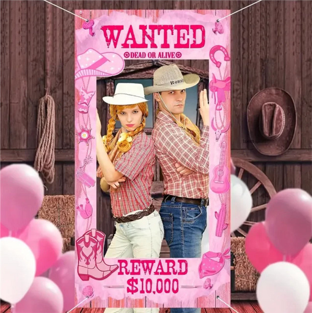 OURFETE Wild-West Cowgirl Fotobox-Rahmen in Rosa für deine Geburtstagsparty, B/H: 180 x 90 cm - Bild 1