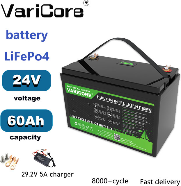 VariCore 24V 60Ah LiFePO4 Batterie mit A-Klasse Zellen und integriertem BMS in Schwarz für Marine- und Solarenergiespeicher - Bild 1