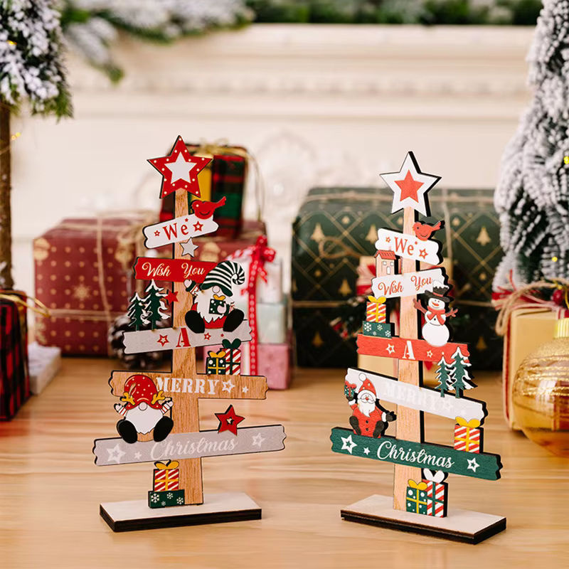 ZQNYCY Weihnachtsdekoration aus Holz mit Weihnachtsmann und Schneemann als Desktop-Schmuck im Landhausstil, mehrfarbig - Bild 4