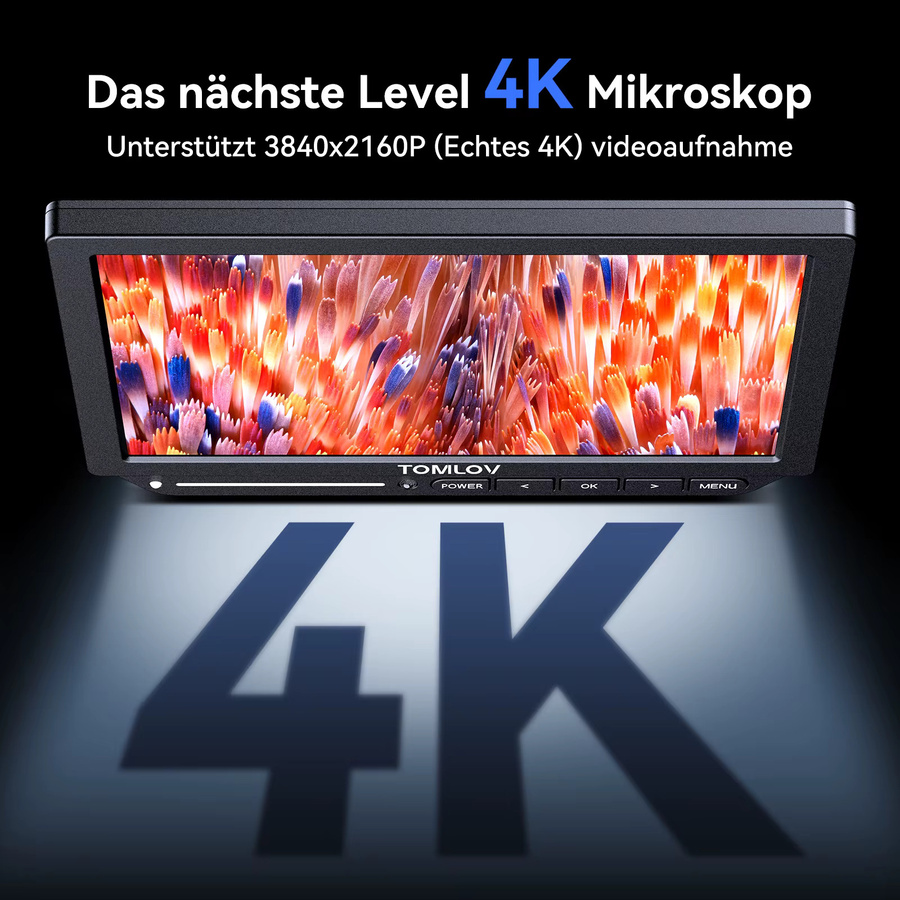 TOMLOV 4K Digitalmikroskop TM4K-AF mit Autofokus, 2000-fache Vergrößerung, 8-Zoll-Display, HDMI und flexiblem Armständer, Farbe: Schwarz - Bild 3