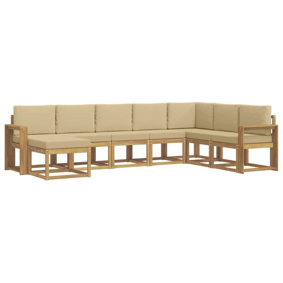 vidaXL Outdoor-Sofagarnitur L-Form aus Akazienholz mit 8 Kissen in Weiß und Beige - Bild 2