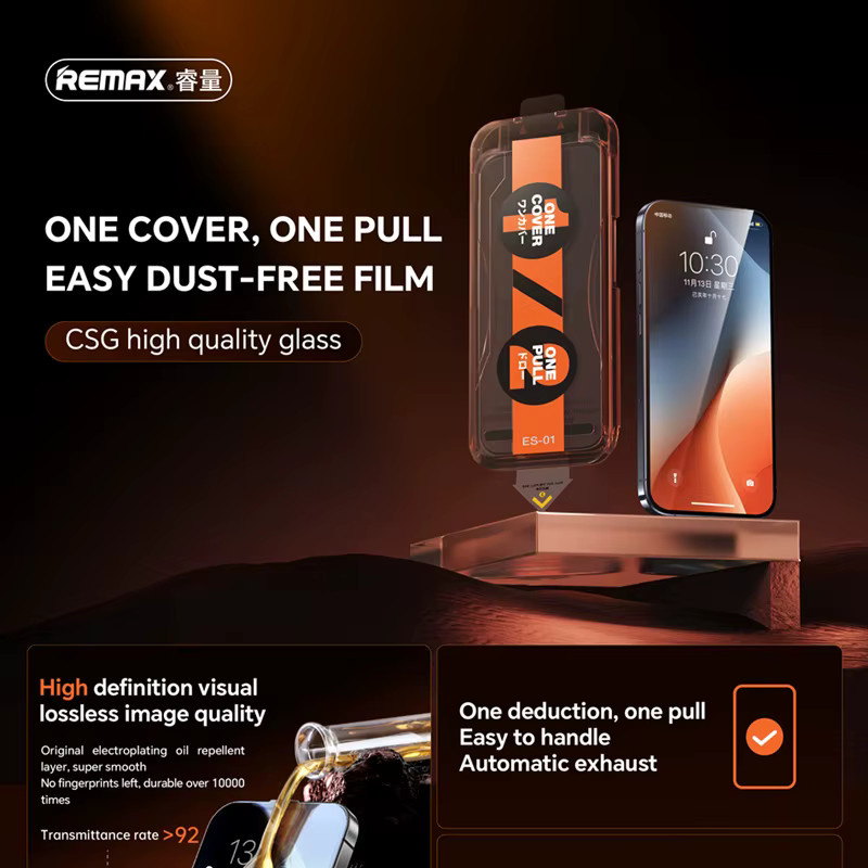 REMAX Panzerglas One Cover One Pull für iPhone 17 17 Air 17 Pro 17 Pro Max sowie iPhone 16 und 15 Serie, transparent - Bild 2