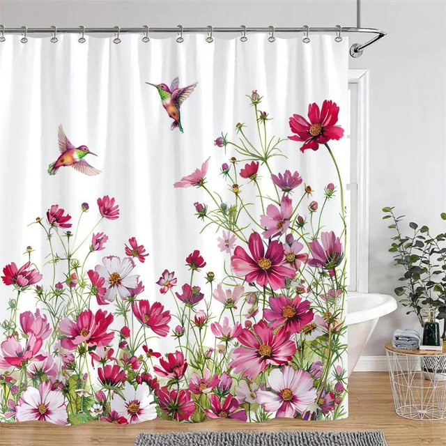 Baifenbai Home Furnishing Duschvorhang mit Aquarell Blumenmuster in Multicolour, Polyester, B: 200 cm, H: 180 cm - Bild 1