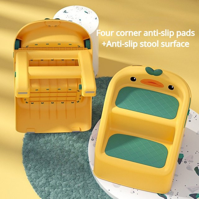 LIUSHADUOLA 2-Stufiger Kinderhocker mit Griff in Gelb, rutschfester Kleinkind-Tritthocker für Badezimmer und Kinderzimmer - Bild 1