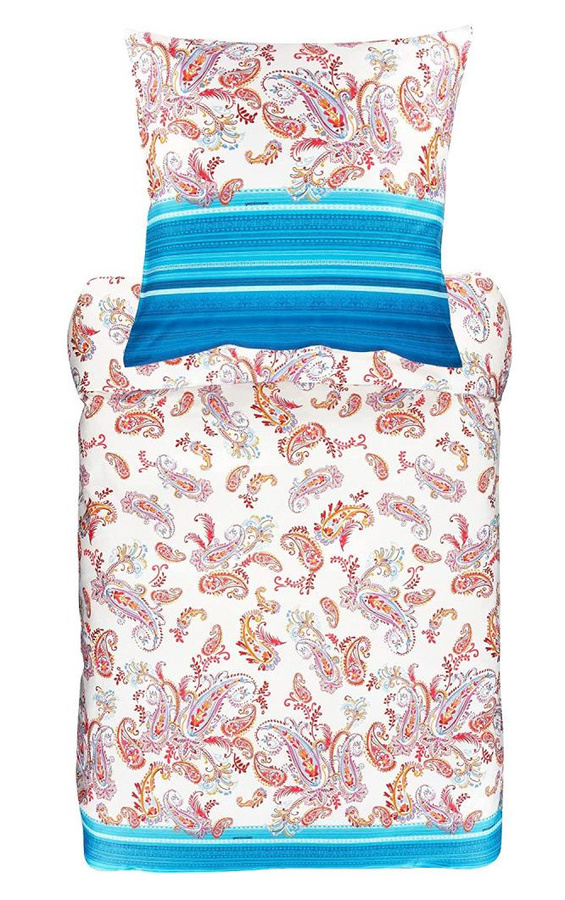 Bassetti Mako-Satin Bettwäsche Tosca Blau mit floralem Muster, bestehend aus Bettbezug und Kissenbezug, reversible Bettwäsche aus Baumwolle, Kissenbezug: 80 x 80 cm - Bild 1