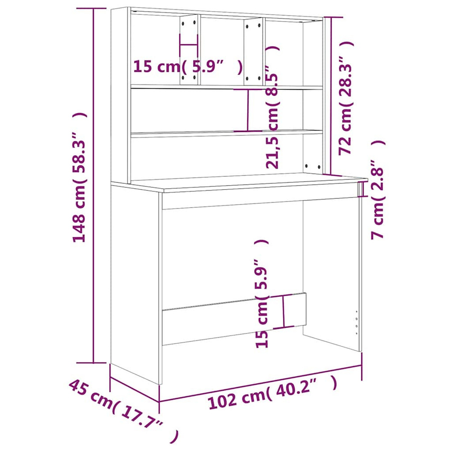 vidaXL Schreibtisch mit Regal in Schwarz aus Holzwerkstoff, B/T/H: 102 x 45 x 148 cm - Bild 4