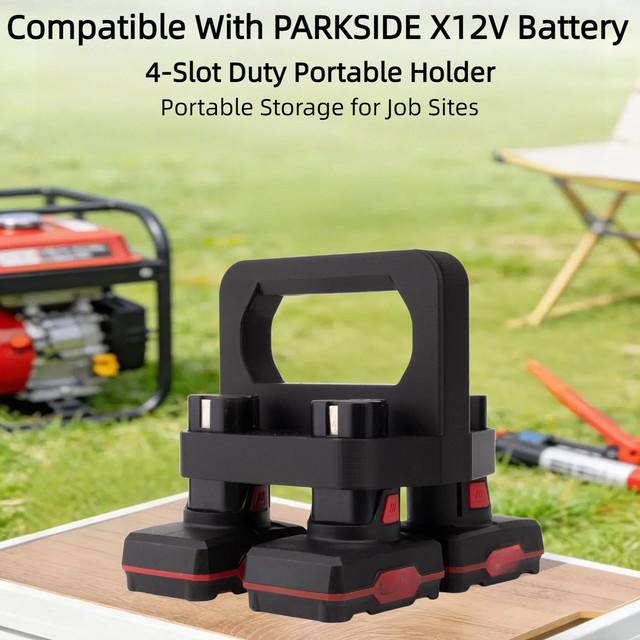Parkside 4-Slot Handheld-Akkuhalter für X12V-Serie in Schwarz und Beige - Bild 1