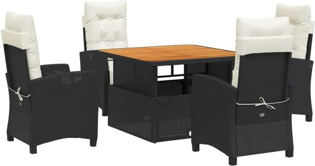 vidaXL 5-teilige Garten-Essgruppe aus PE-Rattan und massivem Akazienholz in Schwarz und Braun mit Kissen - Bild 1