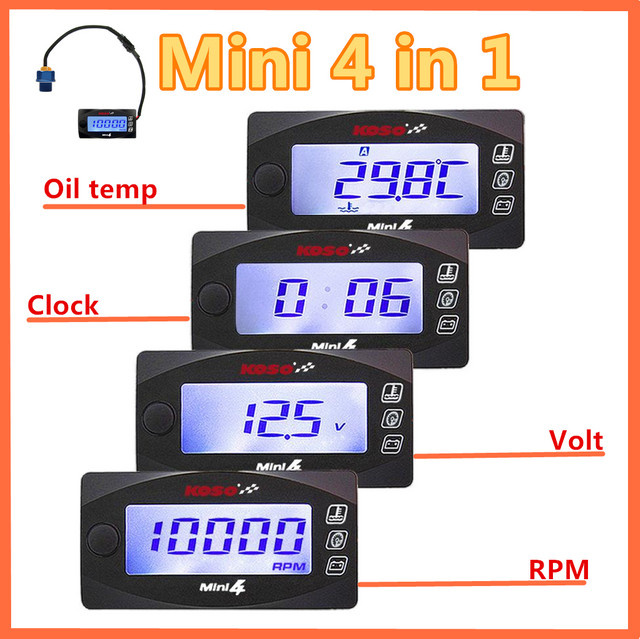 Koso 4-in-1 Öltemperaturmesser mit LCD-Digitalanzeige für Motorräder, Farbe: Schwarz - Bild 1