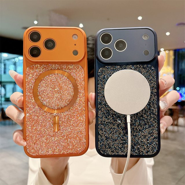 MUQGEW Diamant-Magnet-Handyhülle für iPhone 16, 15, 14, 13 Pro Max glitzernd und stoßfest mit kabellosem Laden - Bild 1