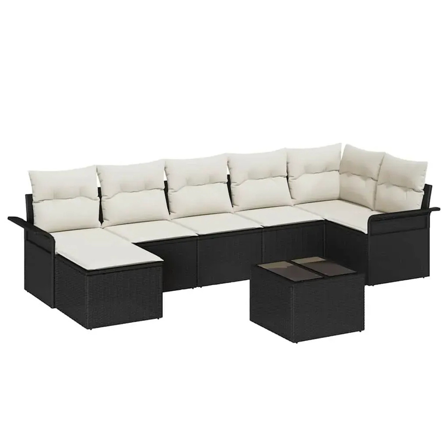 vidaXL Garten-Sofa-Set aus Poly Rattan in Schwarz mit 8-teiliger Polstergarnitur und Kissen in L-Form - Bild 2
