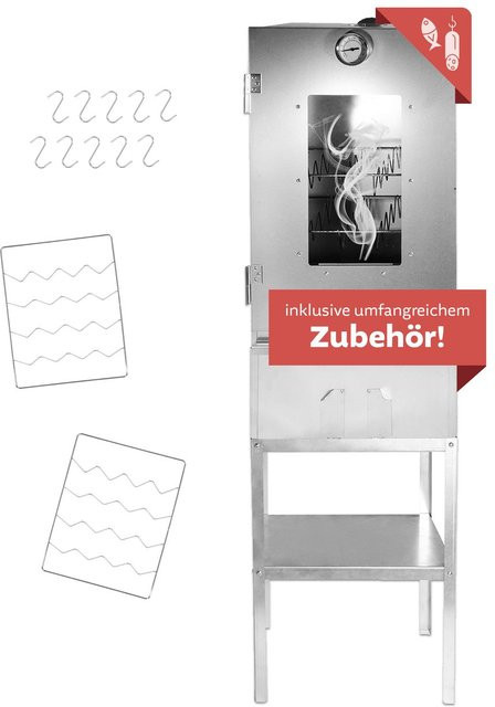 Lemodo Kalträucherofen aus Stahl mit Untergestell und Tisch in Glut - Bild 1
