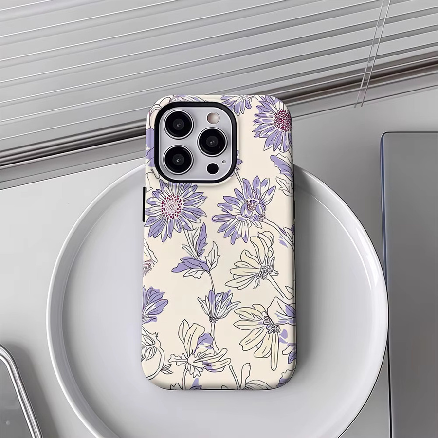 Potdemiel Handyhülle mit Blumenmuster für iPhone 17 16 15 14 13 Pro Max Plus, magnetisch, robust, Farbe: Flieder - Bild 3