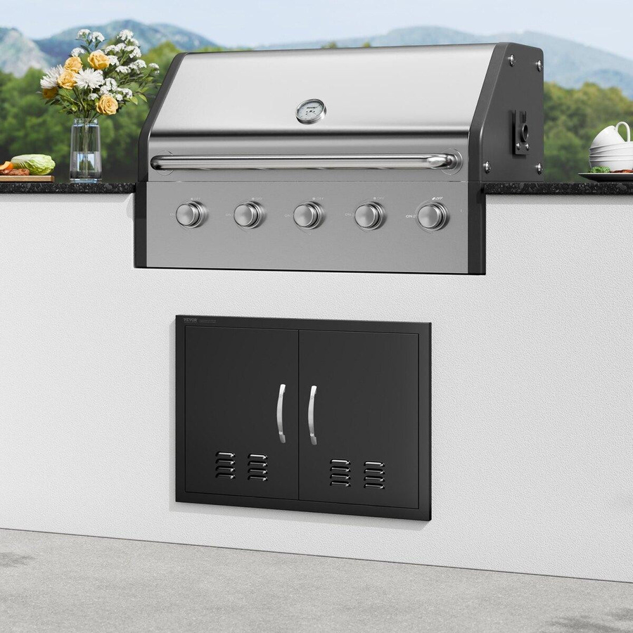 Buying Solutions MB Grillzugangstür für Außenküche in Schwarz, bündig einsetzbare Doppeltür mit Griffen und Lüftungsschlitzen, B/H: 76,2 x 53,3 cm - Bild 11