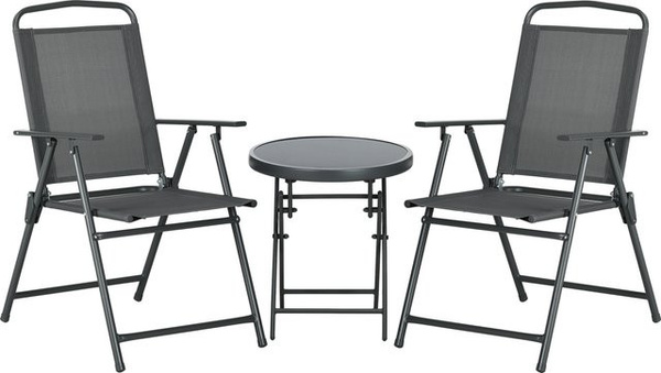 Outsunny 3-teiliges Bistro-Set aus Metall mit Glastisch und klappbaren Gartenstühlen, wetterfest, Dunkelgrau