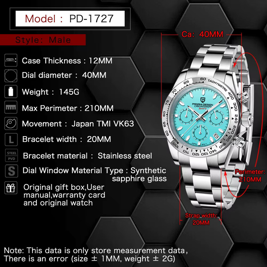 PAGANI DESIGN Chronograph, Quarz, Edelstahl, Blau, Herren - Bild 5