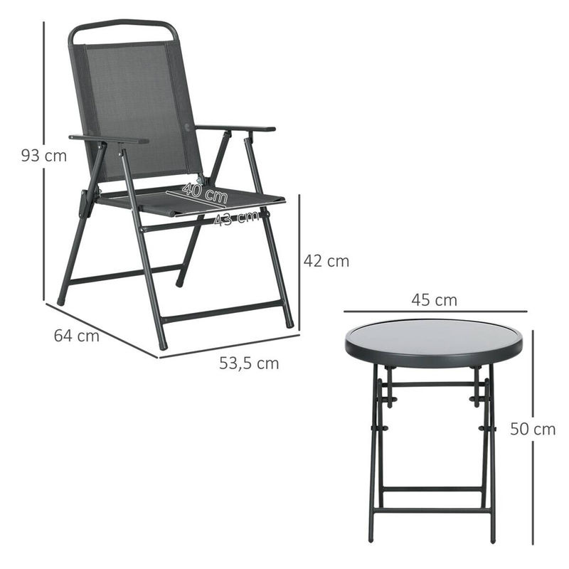 Outsunny 3-teiliges Bistro-Set aus Metall mit Glastisch und klappbaren Gartenstühlen, wetterfest, Dunkelgrau - Bild 5