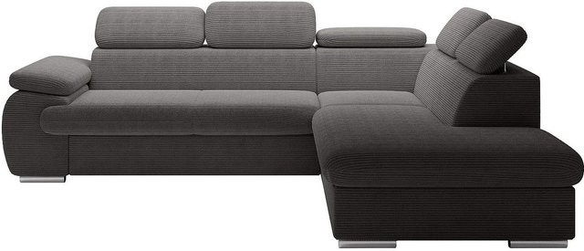 Vente-unique Schlafsofa Fabien in Anthrazitgrau mit Cord-Bezug und L-Form - Bild 1