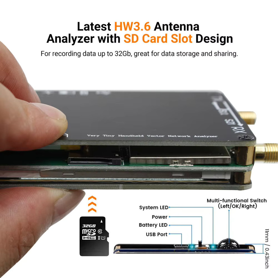 AISANRAY NanoVNA-H Plus Vektor-Netzwerk-Antennenanalysator 50KHz-2,7GHz mit 2,8-Zoll-Touchdisplay in Schwarz - Bild 5