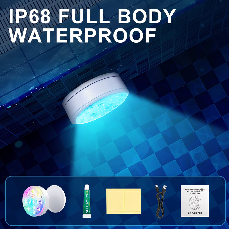 Wiederaufladbare LED Poolleuchten mit Fernbedienung, wasserdichte Unterwasser-LED-Beleuchtung mit 16 Farben und schwebendem Magnetlicht - Bild 6