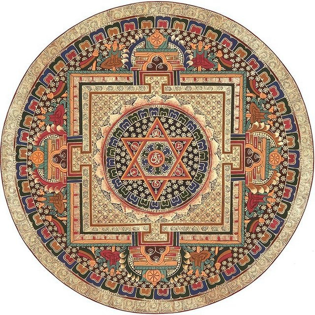 VIKAMA Rund Teppich mit Tibetischem Mandala und Thangka-Kunst in Multicolour für Wohnzimmer und Schlafzimmer - Bild 1