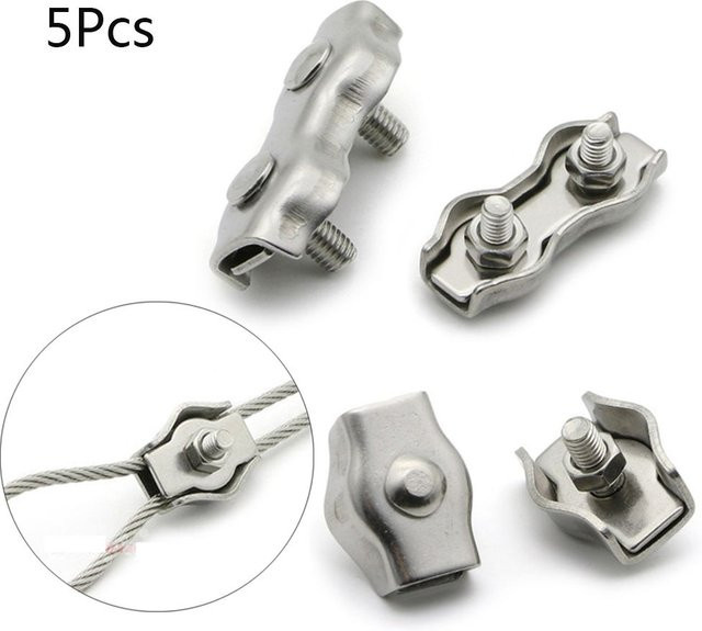 Simplex 5er-Set Edelstahl Simplex 1/2-Post Bolzen Clips für Drahtseile und Kabel in Silber - Bild 1