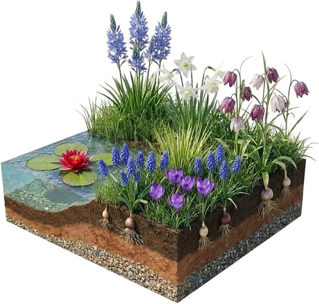 Vdvelde Aqua Bulbs Bienen-Mix mit 35 Stück Blumenzwiebeln in Türkis und Mehrfarbig (Crocus, Muscari, Narcissus, Fritillaria, Camassia) - Bild 1