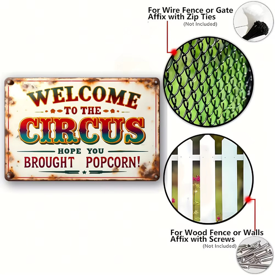 CIFBUY Vintage Zirkus-Willkommensschild aus Metall in Multicolour, Retro Wandschild mit Typografie, Breite: 20,32 cm, Höhe: 30,48 cm - Bild 2