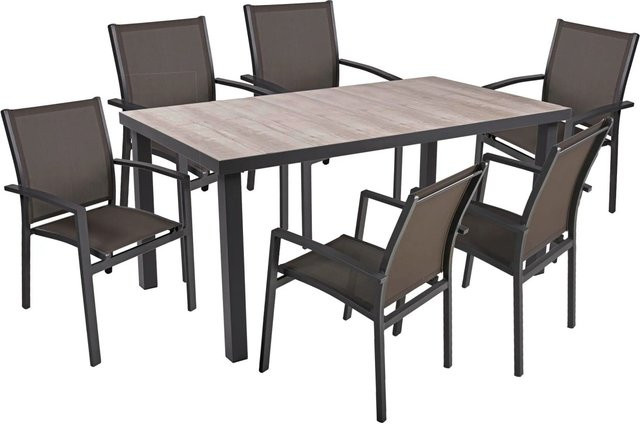 DELUKE Garten-Sitzgruppe FARID 7-teiliges Gartenmöbel-Set aus Aluminium und Keramik in Mittelgrau - Bild 1