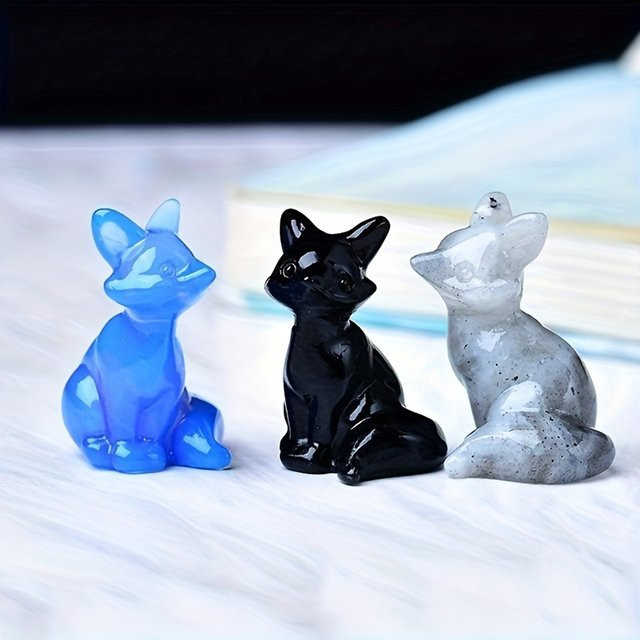 Kristallschnitzerei Fuchs aus Opal als dekorative Tierstatue und Worry Stone - Bild 1