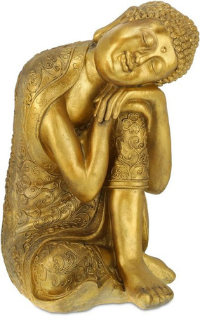 Relaxdays Buddha Figur aus Polyresin in Gold, wetterfest und frostsicher, Feng Shui Deko, Höhe: 61 cm, Breite: 40 cm, Tiefe: 37 cm