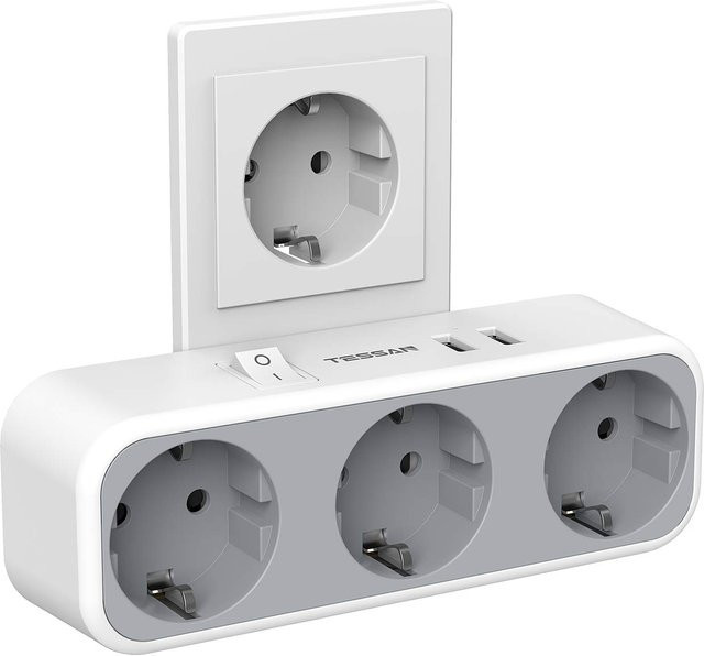 TESSAN 6-in-1 Mehrfachsteckdose mit 3 AC-Steckdosen und 3 USB-A-Anschlüssen in Grau mit Überlastungsschutz - Bild 1
