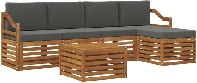 vidaXL Sofagarnitur 6-teilig aus Massivholz Akazie in Natur und Anthrazit mit Polsterkissen und Armlehnen im modernen Latten-Design - Bild 1