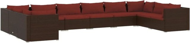 vidaXL 10-tlg. Garten-Lounge-Set aus Poly-Rattan in Braun mit Kissen und pulverbeschichtetem Stahlgestell - Bild 1