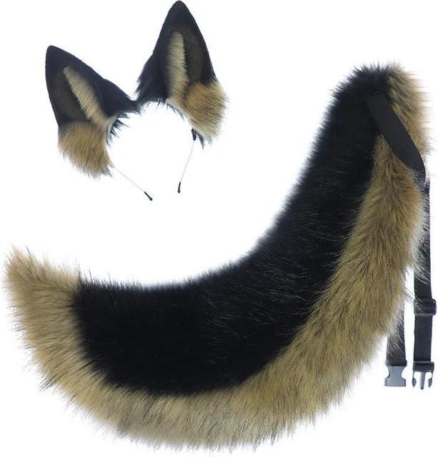 YIRAN Wolfshund Ohren Haarband und Schwanz, Verkleidung, Schwarz, Set - Bild 1