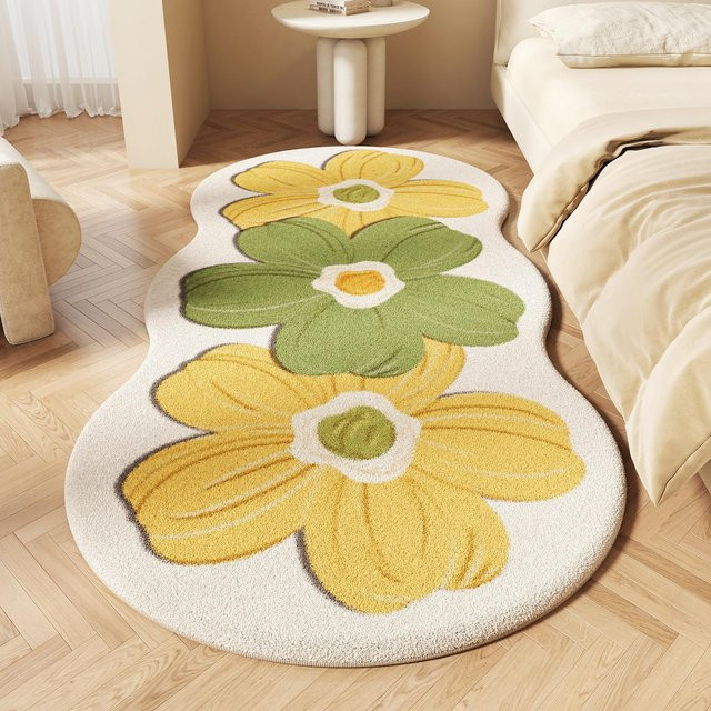 Flauschiger Teppich Karpetti in Rosa mit Blumenmuster für Wohnzimmer und Schlafzimmer, B/T: 140 x 60 cm - Bild 1