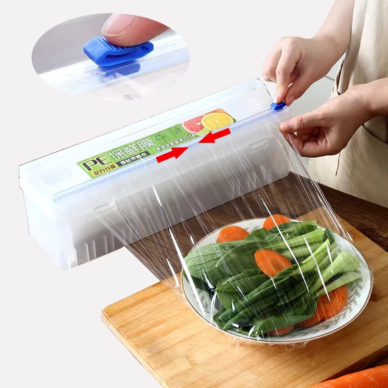Frischhaltefolien-Schneider Küchen-Organizer als Lebensmittelfolien-Spender und Aufbewahrungsbox aus Kunststoff, Farbe: transparent, Breite: 33 cm - Bild 2