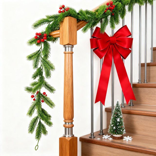 Kmitang Weihnachtsrebe Wandbehang mit roten Früchten und Kiefernnadeln, Farbe: Rot/Grün, Höhe: 175 cm - Bild 1