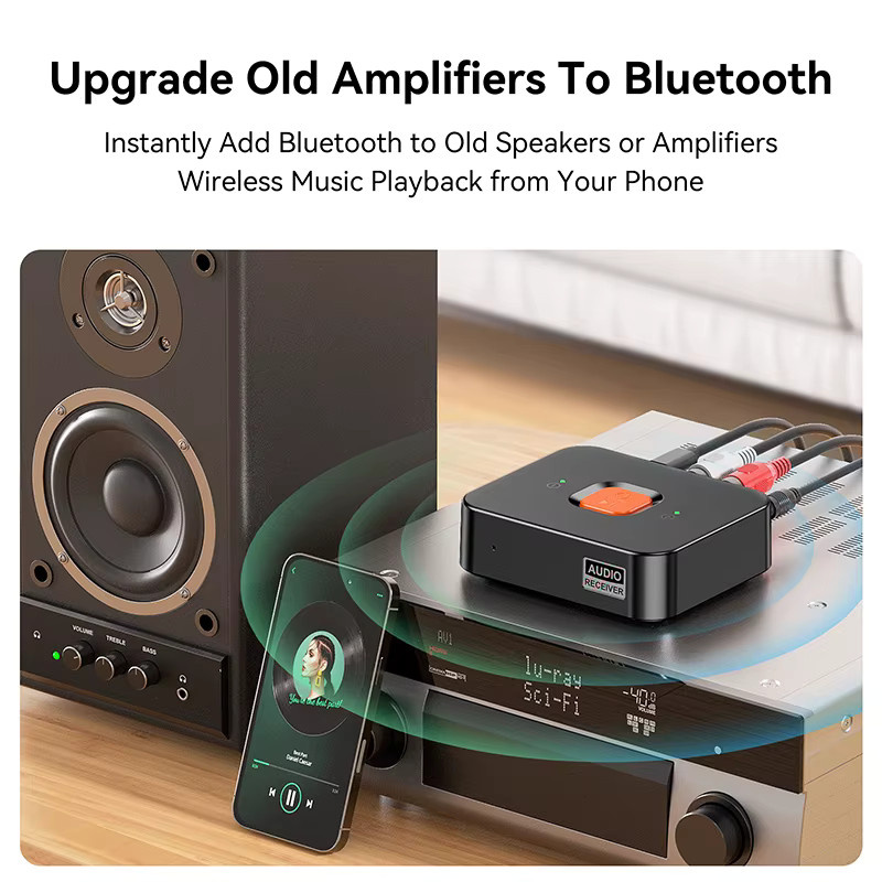 Kebidu Bluetooth 6.0 Empfänger mit 3,5-mm-AUX und RCA Anschlüssen, Wireless Stereo Musik-Adapter mit Mikrofon, Schwarz - Bild 5