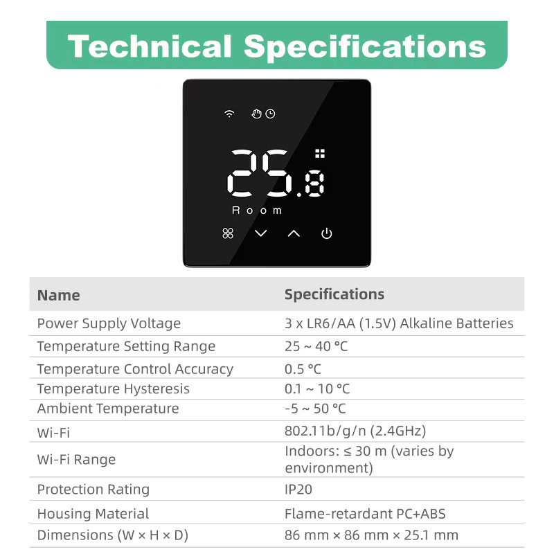 Tuya Smart Wifi Wandthermostat mit App-Steuerung und Smart Home Integration für Alexa und Google Home, ecobuy well, Weiß oder Schwarz - Bild 4