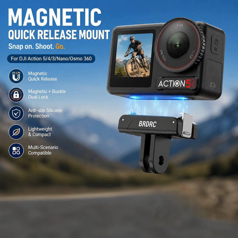 Magnetischer Schnellwechsel-Adapter für DJI Action 6/5/4/3, NANO und OSMO 360 in Schwarz, Zweiklauen-Halterungsadapter-Zubehör - Bild 2