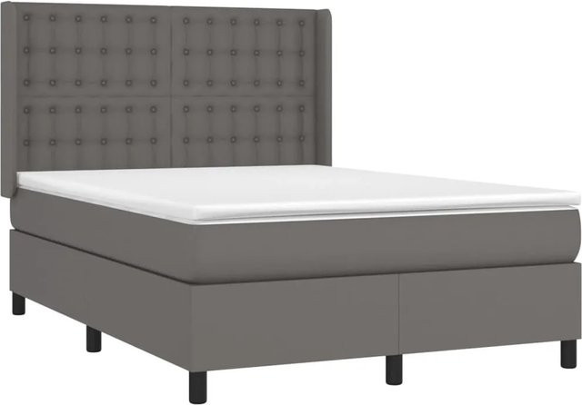 vidaXL Boxspringbett mit Matratze in Grau, Hybridbett mit LED-Unterbettbeleuchtung und USB-Ladeport, Kunstleder und Stoff, B/T/H: 140 x 190 x 118 cm - Bild 1
