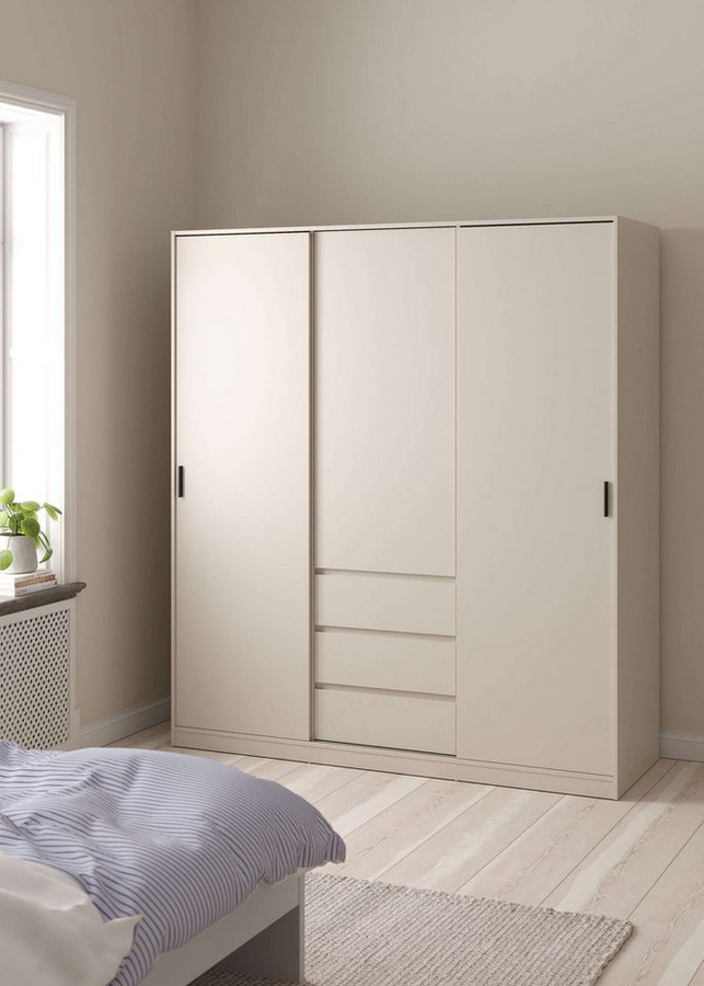 Home Affaire Schiebetürenschrank Naia Kleiderschrank im Scandi Stil mit 3 Schubladen - Bild 1